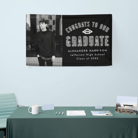 Moderne Neon Foto Graduation Party Banner (Messeveranstaltung)