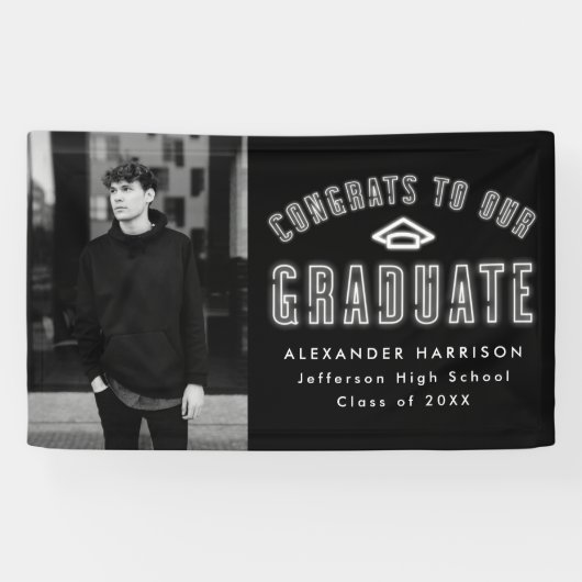 Moderne Neon Foto Graduation Party Banner (Horizontal)