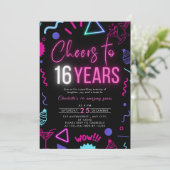 Moderne Neon freut sich auf 16 Jahre 16. Geburtsta Einladung (Stehend Vorderseite)