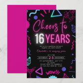 Moderne Neon freut sich auf 16 Jahre 16. Geburtsta Einladung (Vorne/Hinten)