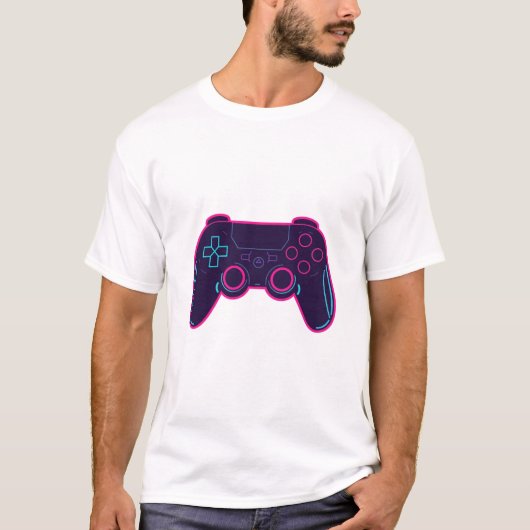 Moderne Neon-Gaming-Controller weiße Baumwoll-T-Sh T-Shirt (Vorderseite)