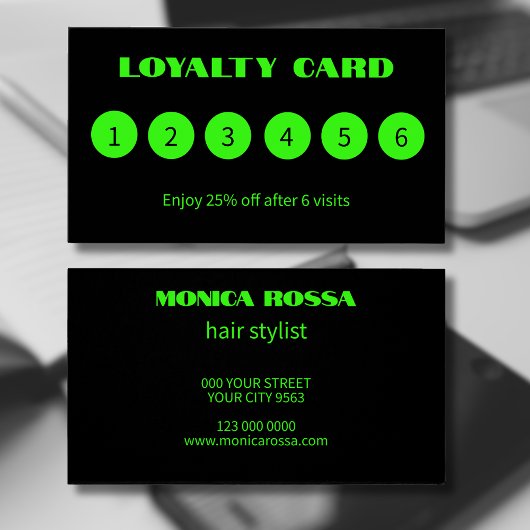 Moderne Neon Green Black Loyalty Cards