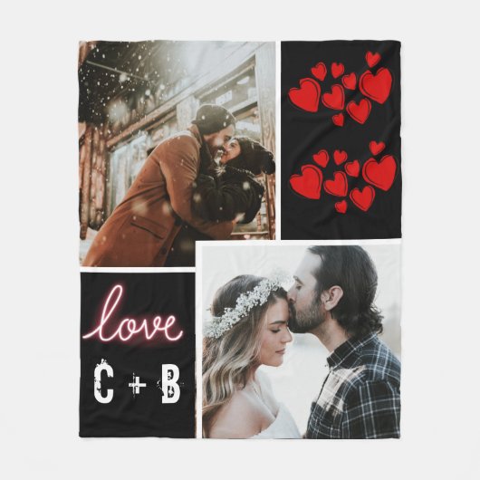 Moderne Neon Liebe Typografie und FotoCollage Fleecedecke (Vorderseite)