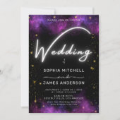 Moderne Neon Light Galaxy Lila Hochzeit Einladung (Vorderseite)