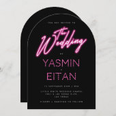 Moderne Neon Lights Pink Black Arch Wedding Einladung (Vorne/Hinten)