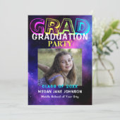 Moderne Neon Middle School Foto Abschlussfeier Einladung (Stehend Vorderseite)