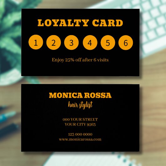 Moderne Neon Orange Black Loyalty Cards