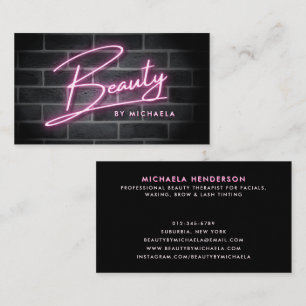 Moderne Neon-Pink-'Beauty'-Leuchtreklame an einer Visitenkarte