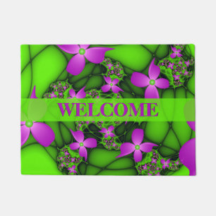 Moderne Neon Pink Green Fraktal Art Blume Willkomm Fußmatte