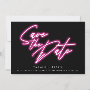 Moderne Neon-Pink-Schrift Schwarze Hochzeit Save The Date