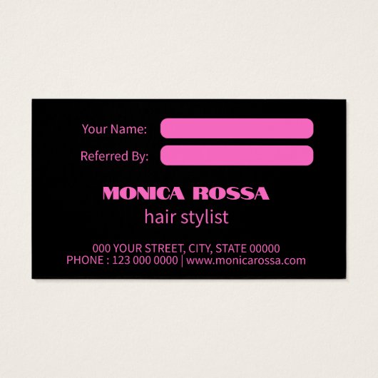 Moderne Neon-Pink-Schwarz-Referenzkarten (Rückseite)