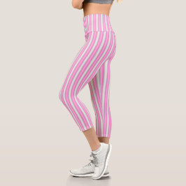 Moderne Neon-Pink-Streifen mit 3D-Effekt Capri Leggings