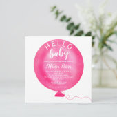 Moderne Neon-Rosa-Ballon Wasserfarben Babydusche Einladung (Stehend Vorderseite)