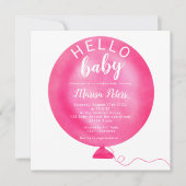 Moderne Neon-Rosa-Ballon Wasserfarben Babydusche Einladung (Vorderseite)