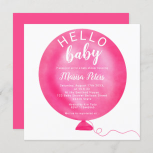 Moderne Neon-Rosa-Ballon Wasserfarben Babydusche Einladung