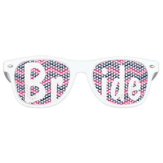 Moderne Neon rosa Marinebrücke Zickzack Hochzeit B Partybrille (Vorderseite)