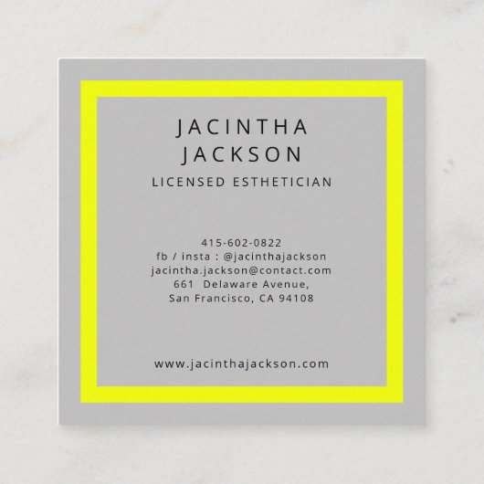 Moderne Neon Yellow Beauty Lashes Quadratische Visitenkarte (Rückseite)