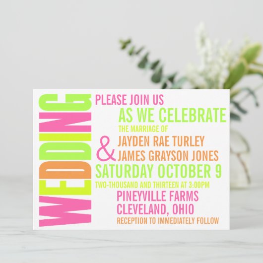 Moderne NeonBrights Einladung (Stehend Vorderseite)