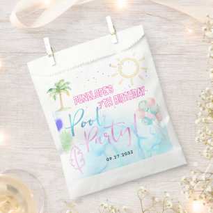 Moderne Neonglanz-Wasserfarbe-Poolparty-Geburtstag Geschenktütchen