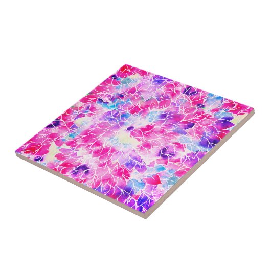 Moderne neonrosa aquamarine Lila Aquarell Blüten Fliese (Seite)
