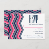 Moderne neonrosa blaue Zickzack Hochzeit RSVP (Vorne/Hinten)