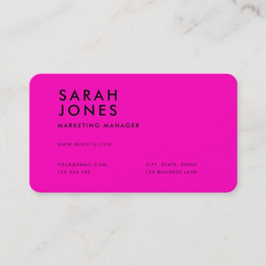 Moderne Neonrosa Farbe Visitenkarte (Vorderseite)