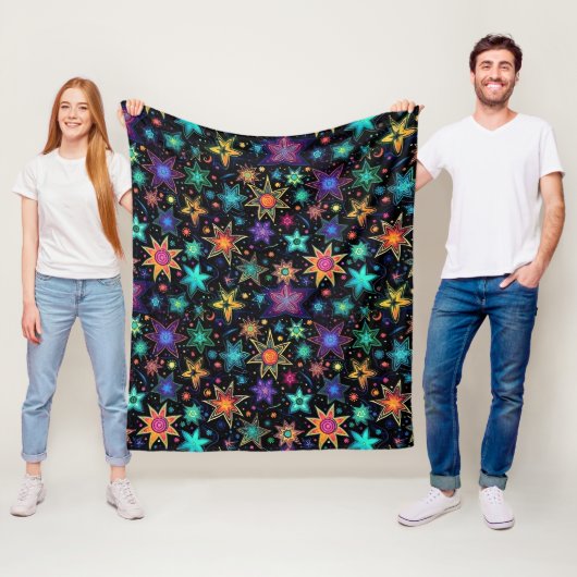 Moderne Neonsterne auf Schwarz Fleecedecke (Beispiel)
