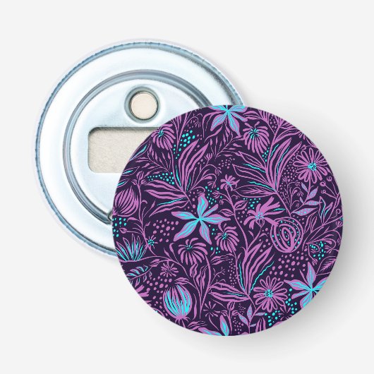 Moderne neonviolette Blumengestaltung Flaschenöffner (Vorderseite)