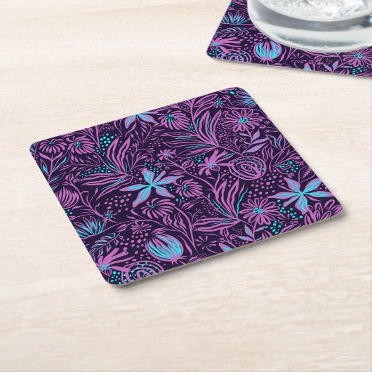 Moderne neonviolette Blumengestaltung Rechteckiger Pappuntersetzer (angewinkelt)