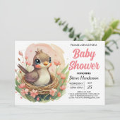 Moderne Nest Whimsical Bird Baby Dusche Einladung (Stehend Vorderseite)