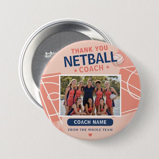 Moderne Netball-Mannschaftsfoto Coach Button (Vorne & Hinten)