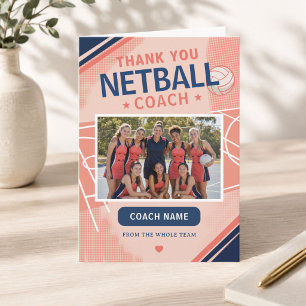 Moderne Netball-Mannschaftsfoto Coach Dankeskarte