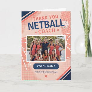 Moderne Netball-Teamfoto Coach Dankeskarte