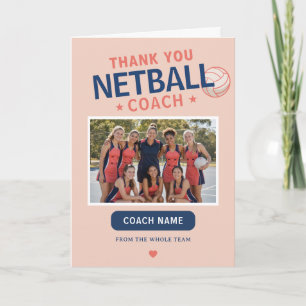 Moderne Netball-Teamfoto Coach Dankeskarte