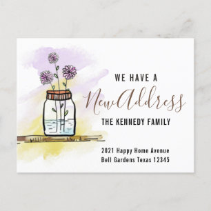 Moderne neue Address Watercolor Blume Zuhause Movi Ankündigungspostkarte
