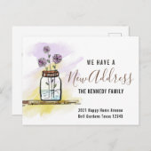 Moderne neue Address Watercolor Blume Zuhause Movi Ankündigungspostkarte (Vorne/Hinten)