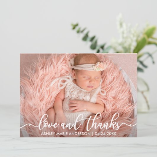 Moderne neue Baby-Liebe und dank Foto-Card W Ankündigung (Stehend Vorderseite)