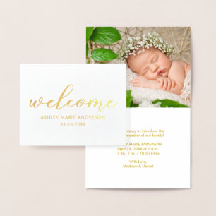 Moderne neue Baby Welcome Foto Gold Foil Note Card Folienkarte