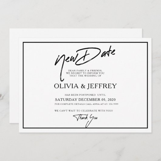 Moderne neue Date Wedding Flat Save the Date Card (Vorne/Hinten)