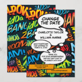 Moderne neue Hochzeitsdatum-Comic-Book Save The Date (Vorne/Hinten)