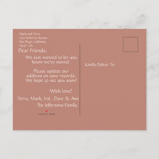 Moderne neue Zuhause, die wir trocken Rose übertra Ankündigungspostkarte (Rückseite)