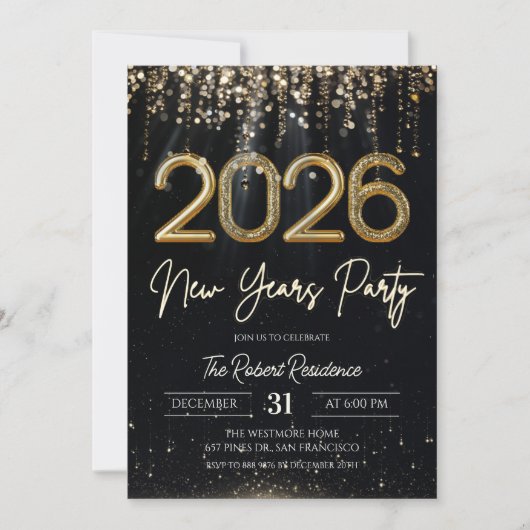Moderne Neujahrsparty 2026  Einladung (Vorderseite)