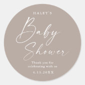 Moderne, neutrale Babydusche für das Skriptgeschle Runder Aufkleber (Vorderseite)