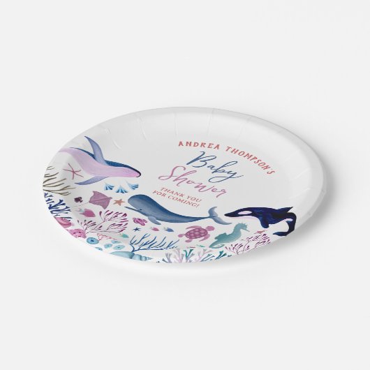 Moderne Neutrale Babydusche unter dem Meer Pappteller (Schrägansicht)