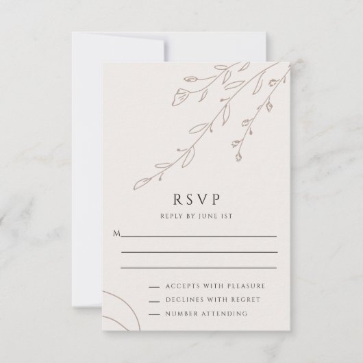Moderne, neutrale Beige Botanische Hochzeitskarte Einladung (Vorderseite)