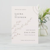 Moderne neutrale Beige botanische Save the Date Einladung (Stehend Vorderseite)
