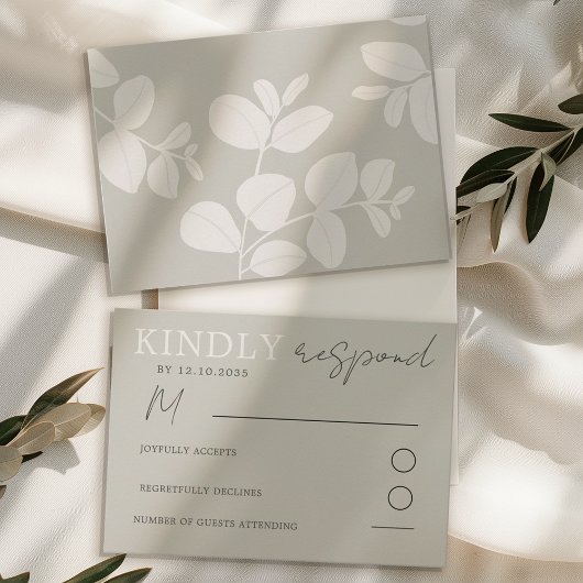 Moderne, neutrale Beige Eukalyptus Wedding RSVP