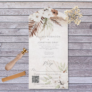 Moderne neutrale Boho-Floraler QR-Code All In One Einladung