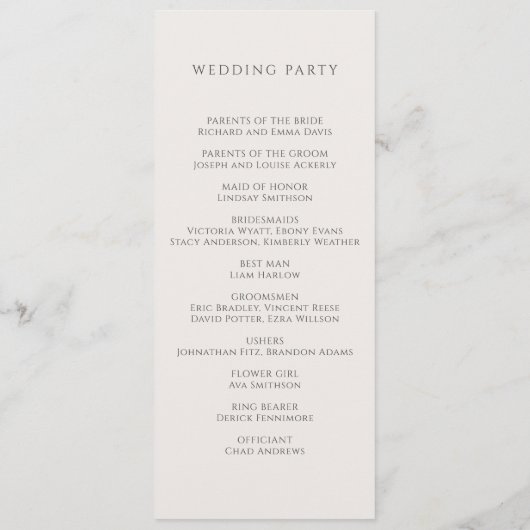 Moderne neutrale botanische Hochzeitsprogramme Programm (Rückseite)