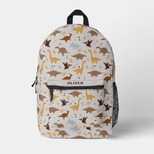 Moderne neutrale Creme Dinosaur Dino Muster Bedruckter Rucksack (Vorderseite)